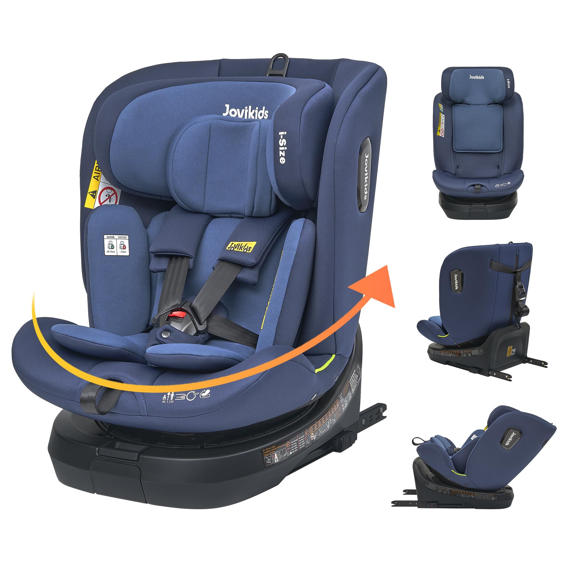 Jovikids 360° Drehbar Kindersitz mit ISOFIX und Ruheposition, i-Size(ECE R129) 40-150cm(0-36kg) Reboarder Baby Autositz, ab Geburt -12 Jahre (blau) - Meloni2