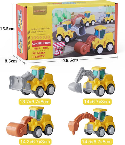 CARLORBO Auto Spielzeug Traktor Bagger Kinder 2 Jahre - Baufahrzeuge kinderspielzeug ab 18 Monate 3 Jahre Drücken und Losfahren Sandspielzeug Geschenk für Junge Mädchen (4 pcs)