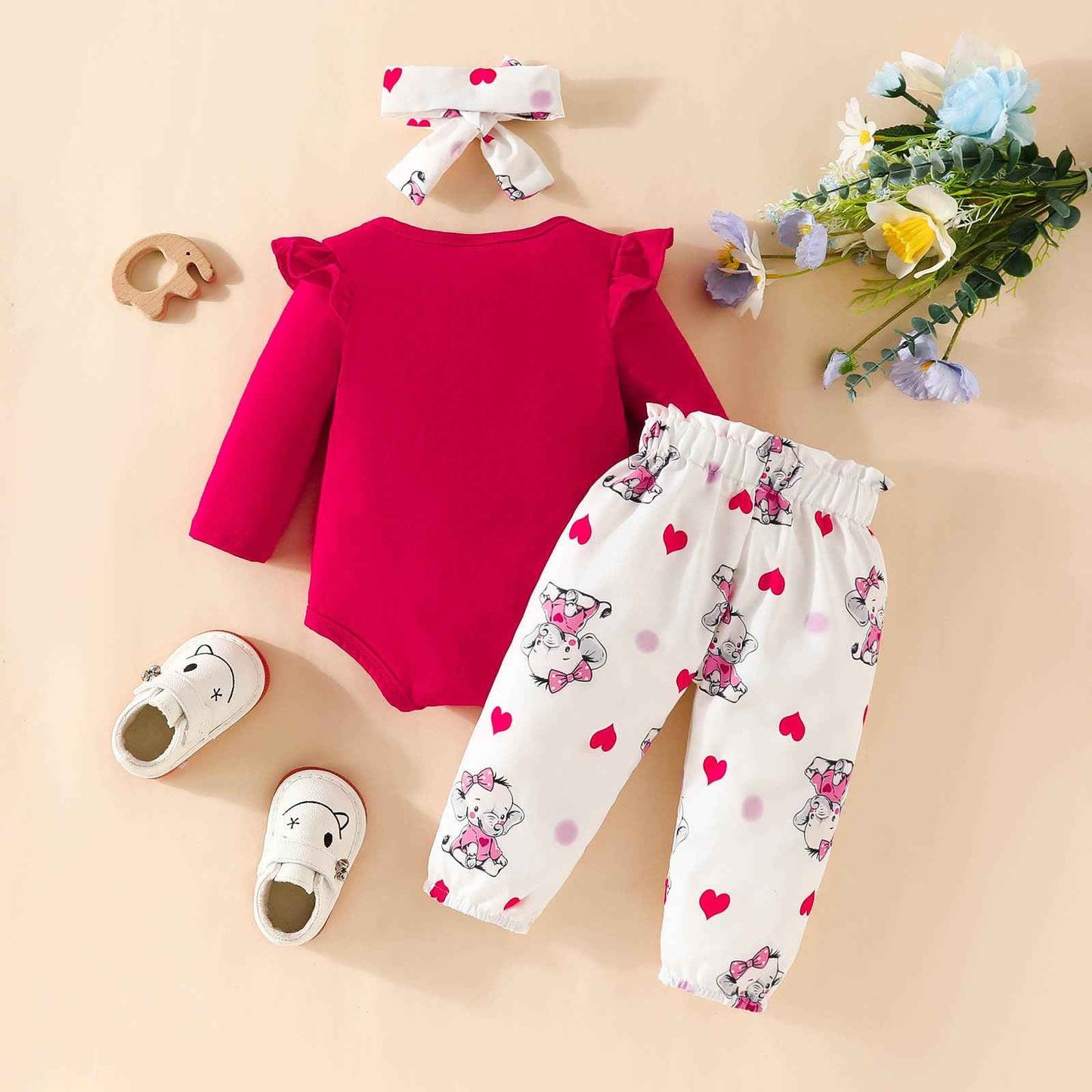 Toddler Girls Long Sleeve Cartoon Prints Romper Body Trousers Headbands Outfits Baby Clothing 6 Months Boy Baby Things For Girls