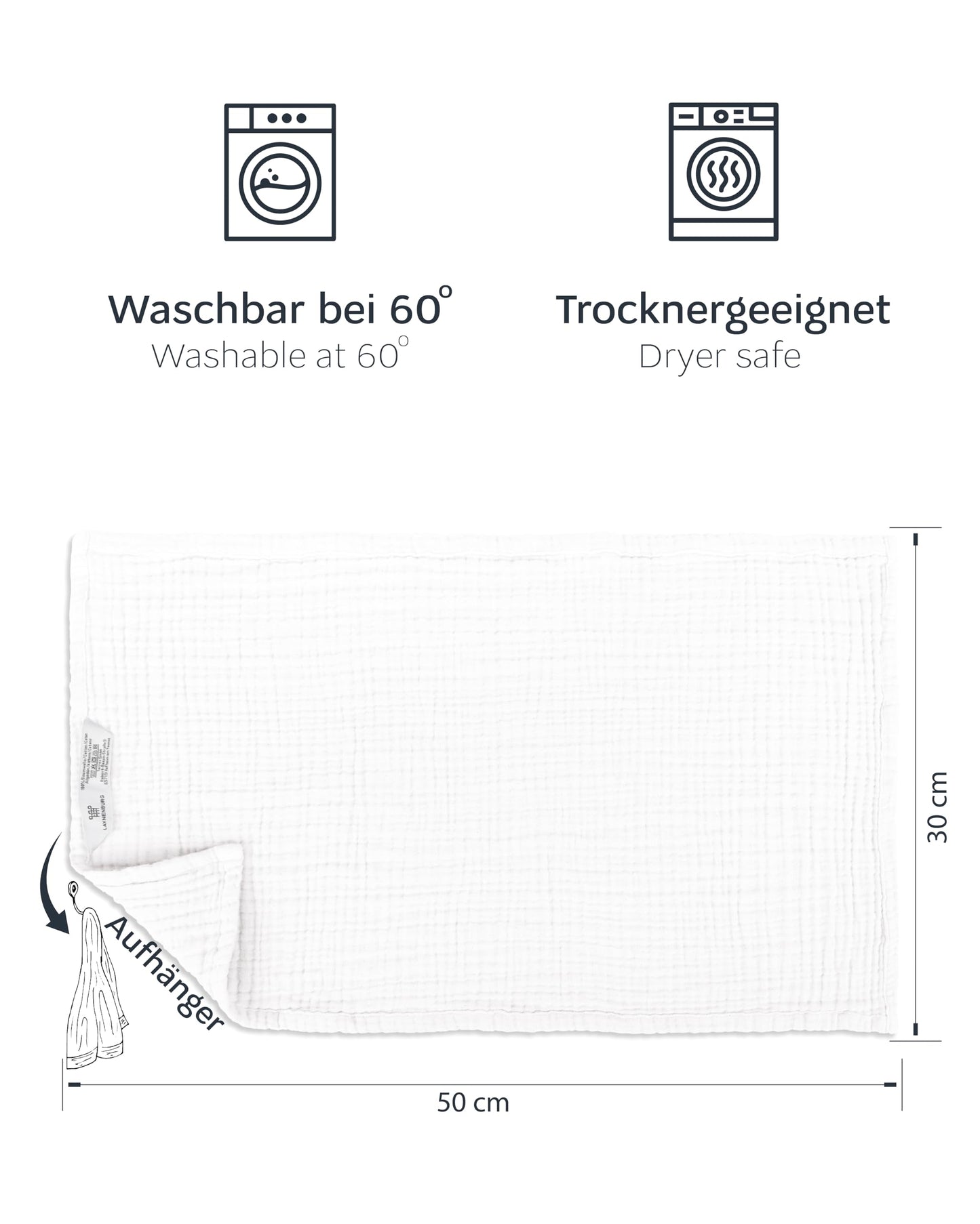 LAYNENBURG 10er-Set Premium Spucktücher Baby aus extra weichem Musselin - 100% Baumwolle - 30x50cm - Oeko Tex 100 - Musselin-tücher als Mulltücher, Mullwindeln oder Stoffwindeln (weiß)