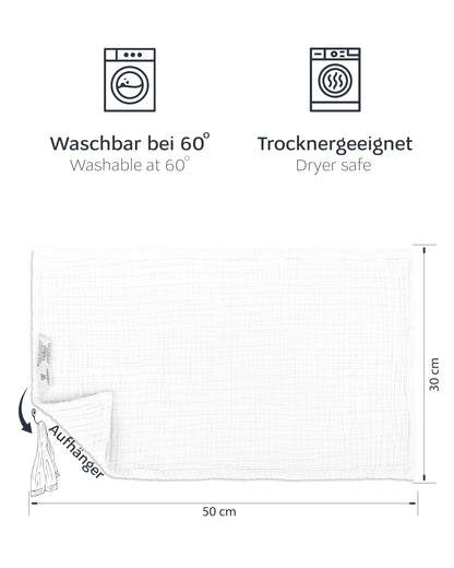 LAYNENBURG 10er-Set Premium Spucktücher Baby aus extra weichem Musselin - 100% Baumwolle - 30x50cm - Oeko Tex 100 - Musselin-tücher als Mulltücher, Mullwindeln oder Stoffwindeln (weiß)