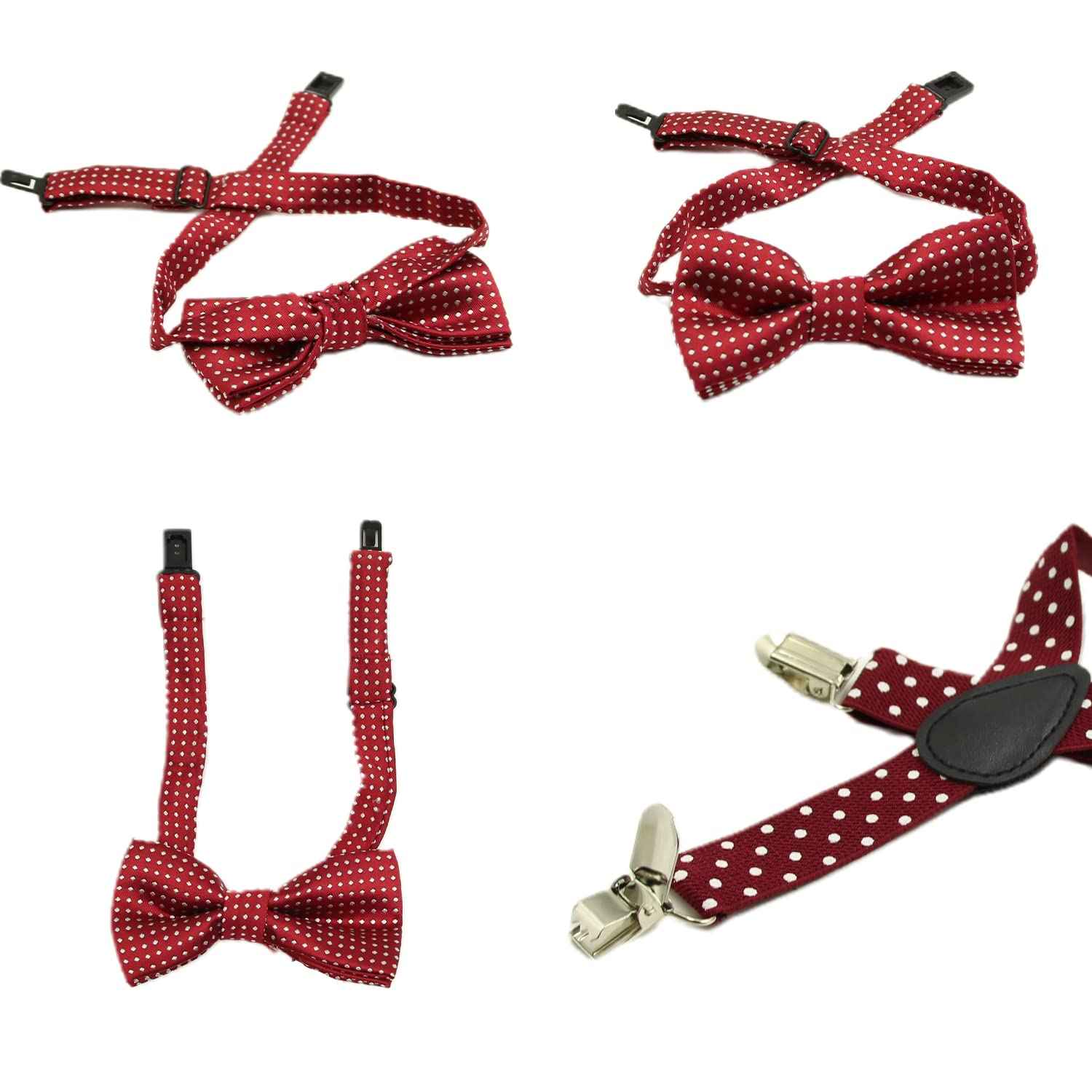 HANERDUN Unisex Boys Girls Bow Tie Braces with Three Clothes Clips on Waistband