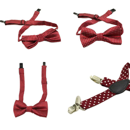 HANERDUN Unisex Boys Girls Bow Tie Braces with Three Clothes Clips on Waistband