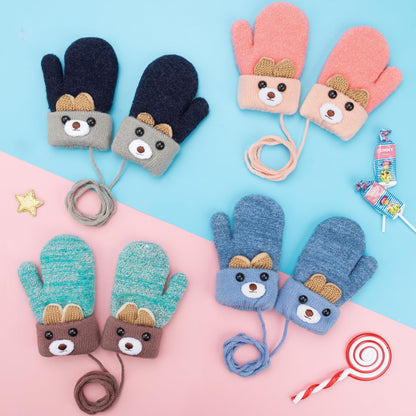 Becellen Fäustlinge Baby, Warme Weiche Kleinkind Strickhandschuhe mit Schlüsselband Niedliche Cartoon-Musterdesign Fäustlinge Baby Doppelt Winter Handschuhe für 0-3 Jahre Jungen Mädchen
