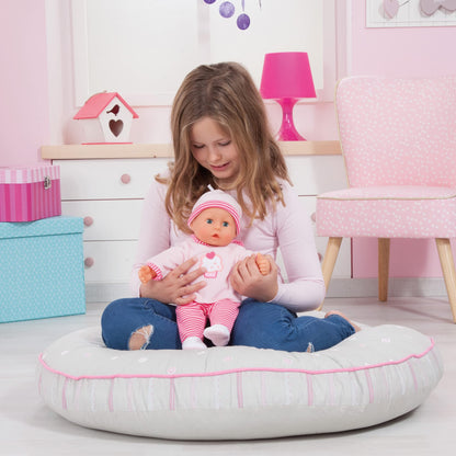 Babypuppe First Words mit Schlafaugen, spricht 24 Babylaute, mit Schnuller und Flasche, 38 cm, Rosa/Streifen