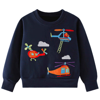 Pilipulu Sweatshirt Boys Kids Pullover Boys Cotton Long Sleeve Shirt Kids Dinosaur Digger Warm Tops 2-7 Years Size 92 98 104 110 116 122