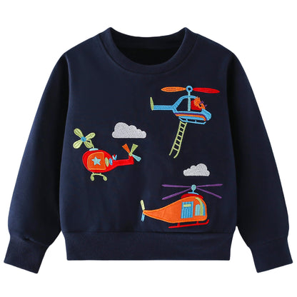 Pilipulu Sweatshirt Boys Kids Pullover Boys Cotton Long Sleeve Shirt Kids Dinosaur Digger Warm Tops 2-7 Years Size 92 98 104 110 116 122