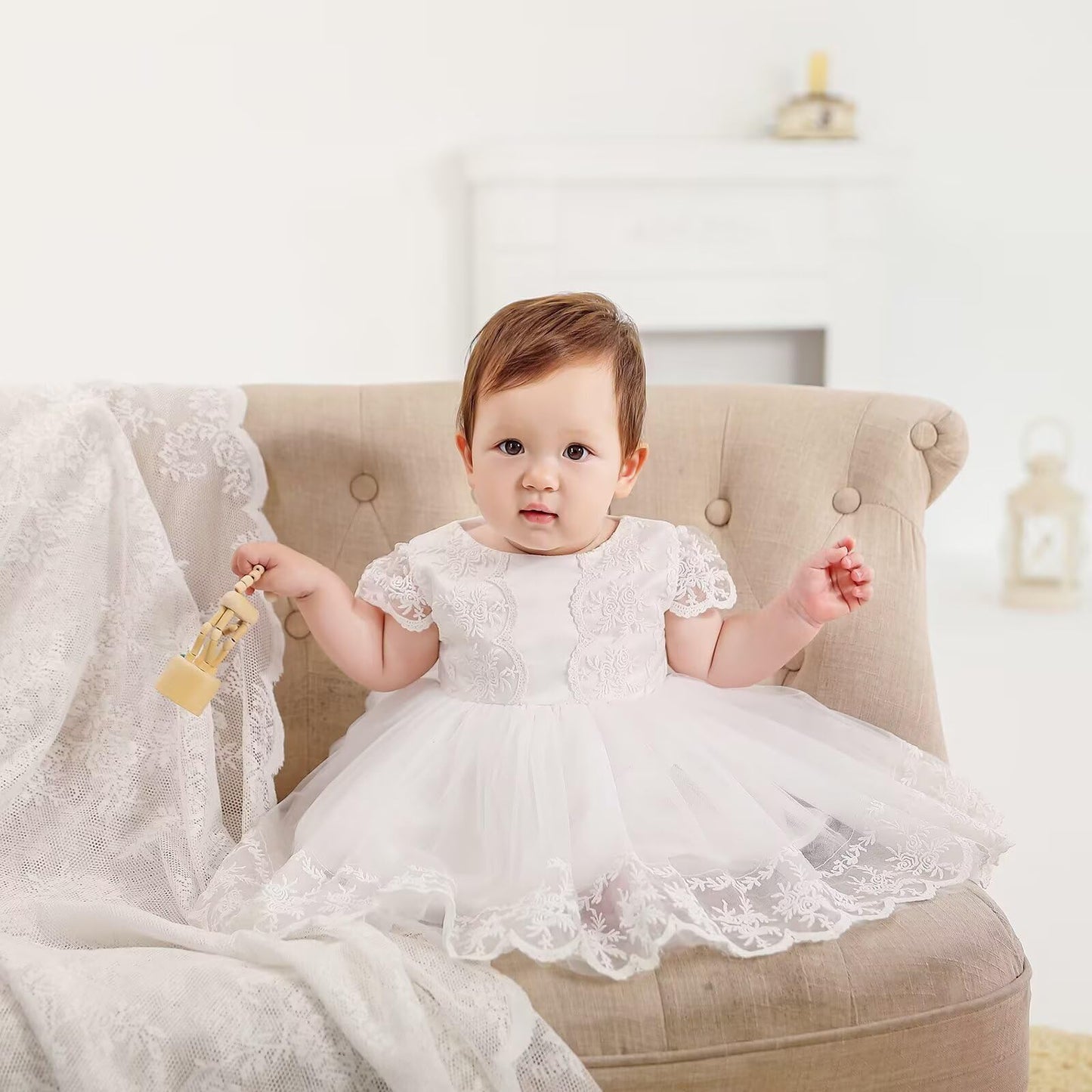 Baby Mädchen Weiße Taufe Kleid mit Kapuze Neugeborene Taufe Kleid Spitze Kleid für Hochzeit Geburtstag