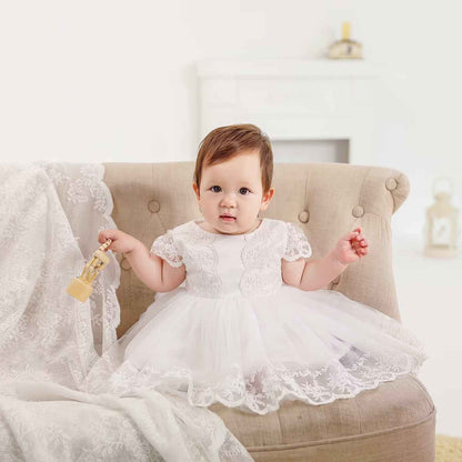 Baby Girl White Christening Dress with Hood Newborn Christening Dress Lace Dress for Wedding Birthday