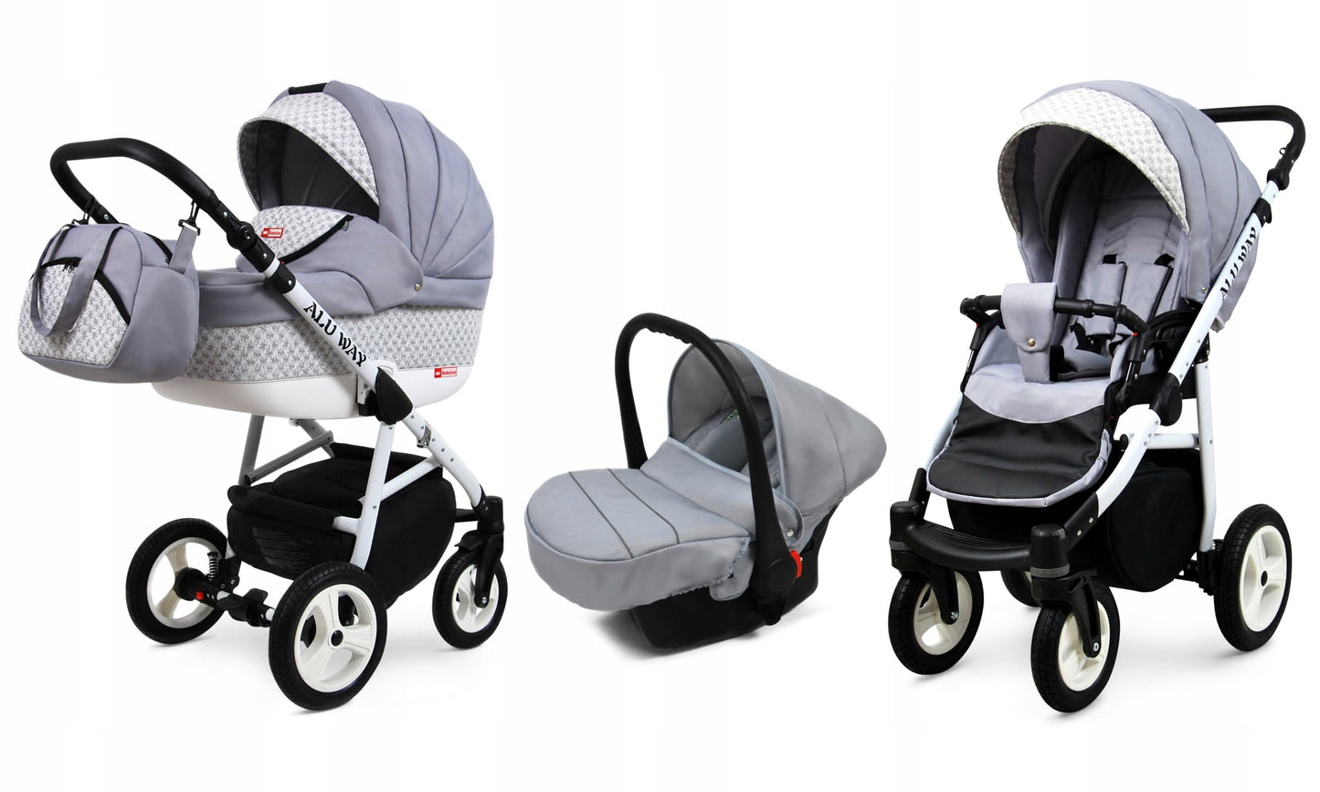BabyLux® Kinderwagen Set 4 in 1 - Alu Way - incl. Babywanne, Buggy Sportsitz, Auto-Babyschale, ISOFIX-Basisstation - Autositz - Kinderwagenset - Kombikinderwagen mit Wickeltasche usw.