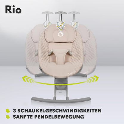 LIONELO RIO Elektrische Babywippe für Kleinkinder bis zu 9 kg Verstellbare Rückenlehne, 3 Wiegegeschwindigkeiten, Polster Sitzgurte Melodien und Geräusche der Natur Leichtes Gewicht 3,5 kg
