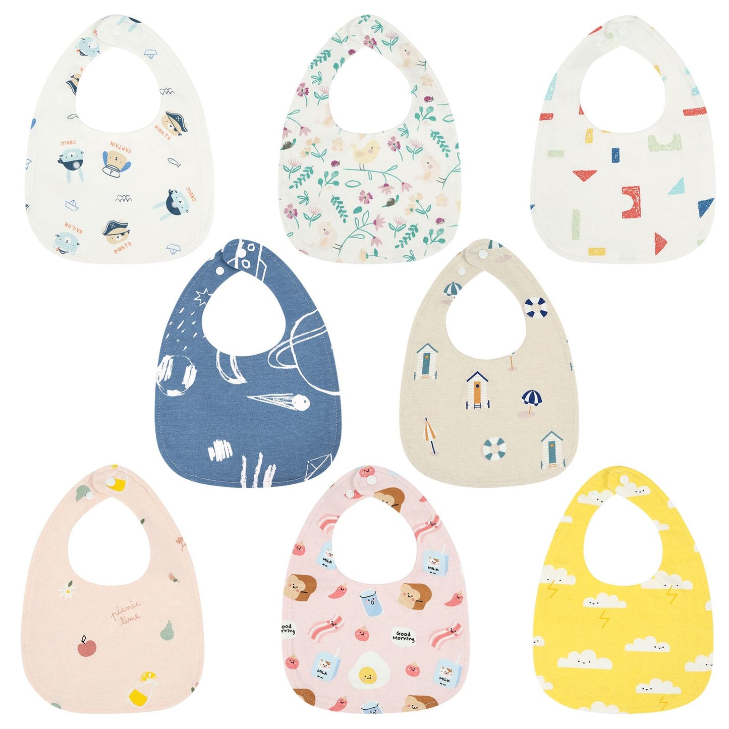 Vicloon Baby Bibs, 8 Pack Soft Absorbent and Waterproof Bibs Dribble Bibs Burp Cloths Baby with Snap Fastener for Baby Boys and Girls Toddlers 