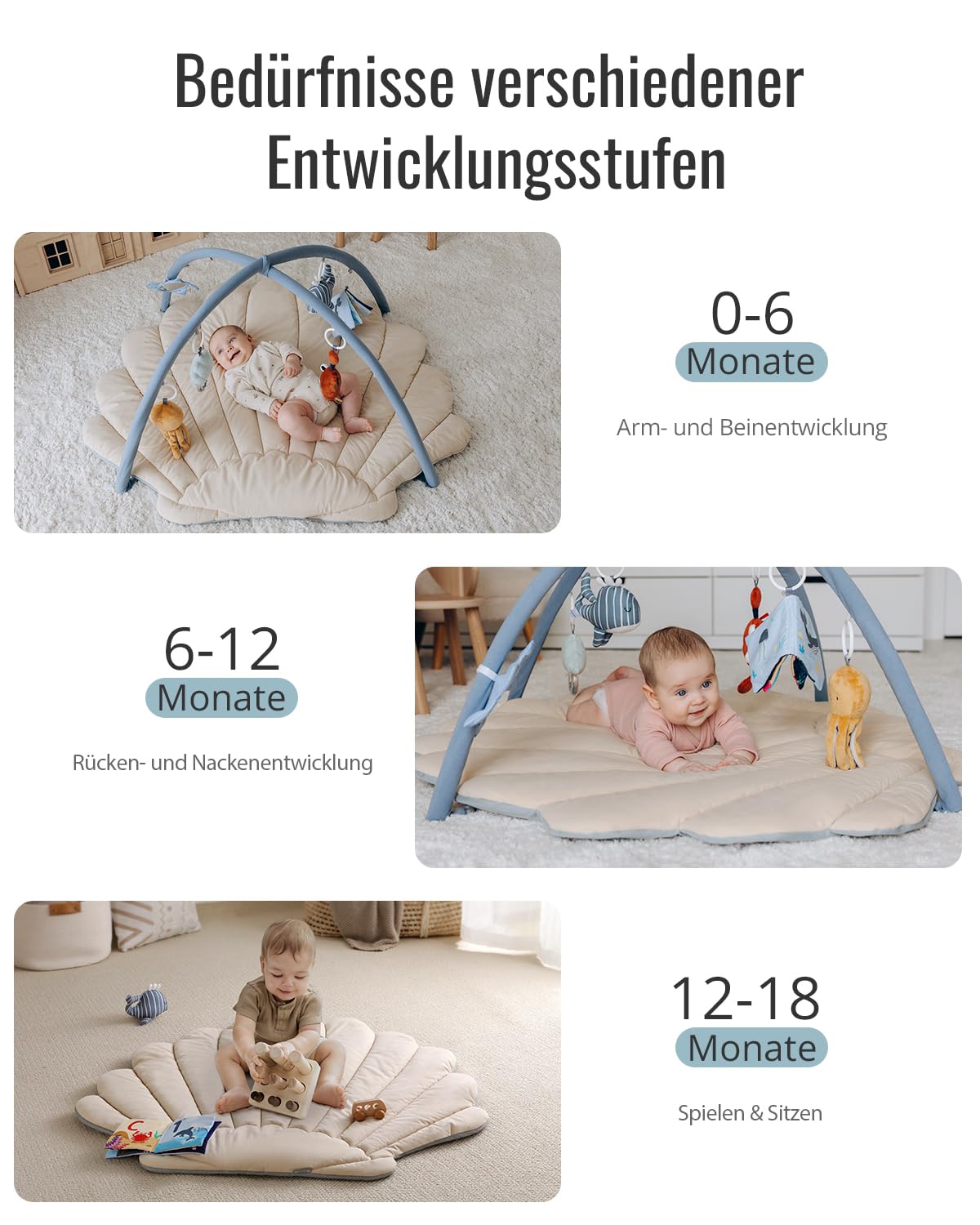 Blissful Diary Spielbogen Baby, Übergroßes Blattförmiges Spieldecke Baby Gym Activity Decke mit 6 Abnehmbare Spielzeuge, krabbeldecke Unverzichtbare Babygeschenke, Waldgrün