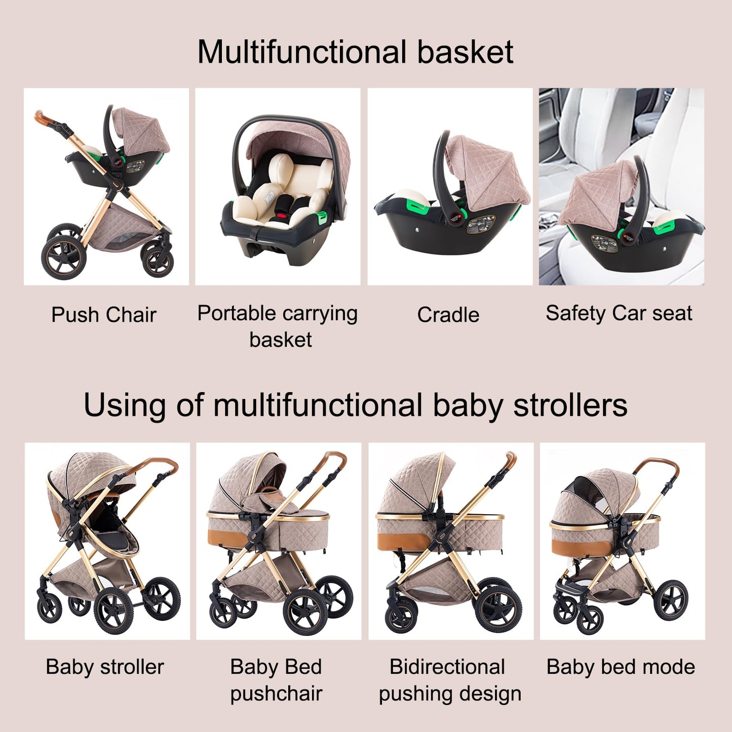 BEBBY 3-in-1 Kinderwagen KombiKinderwagen-Set 2-in-1 Buggy faltbar Luxus Hochlandschaft Neugeborenes Tragbarer Kinderwagen Zusammenklappbarer Kinderwagen Kinderwagen Travel System (D2-DEEPGREY)