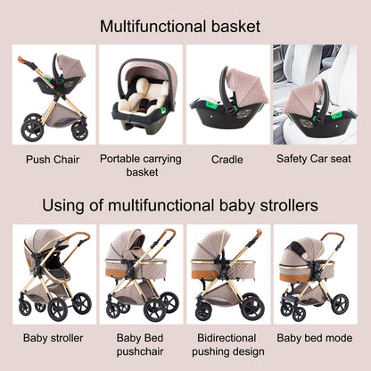 BEBBY 3-in-1 Kinderwagen KombiKinderwagen-Set 2-in-1 Buggy faltbar Luxus Hochlandschaft Neugeborenes Tragbarer Kinderwagen Zusammenklappbarer Kinderwagen Kinderwagen Travel System (D2-DEEPGREY)