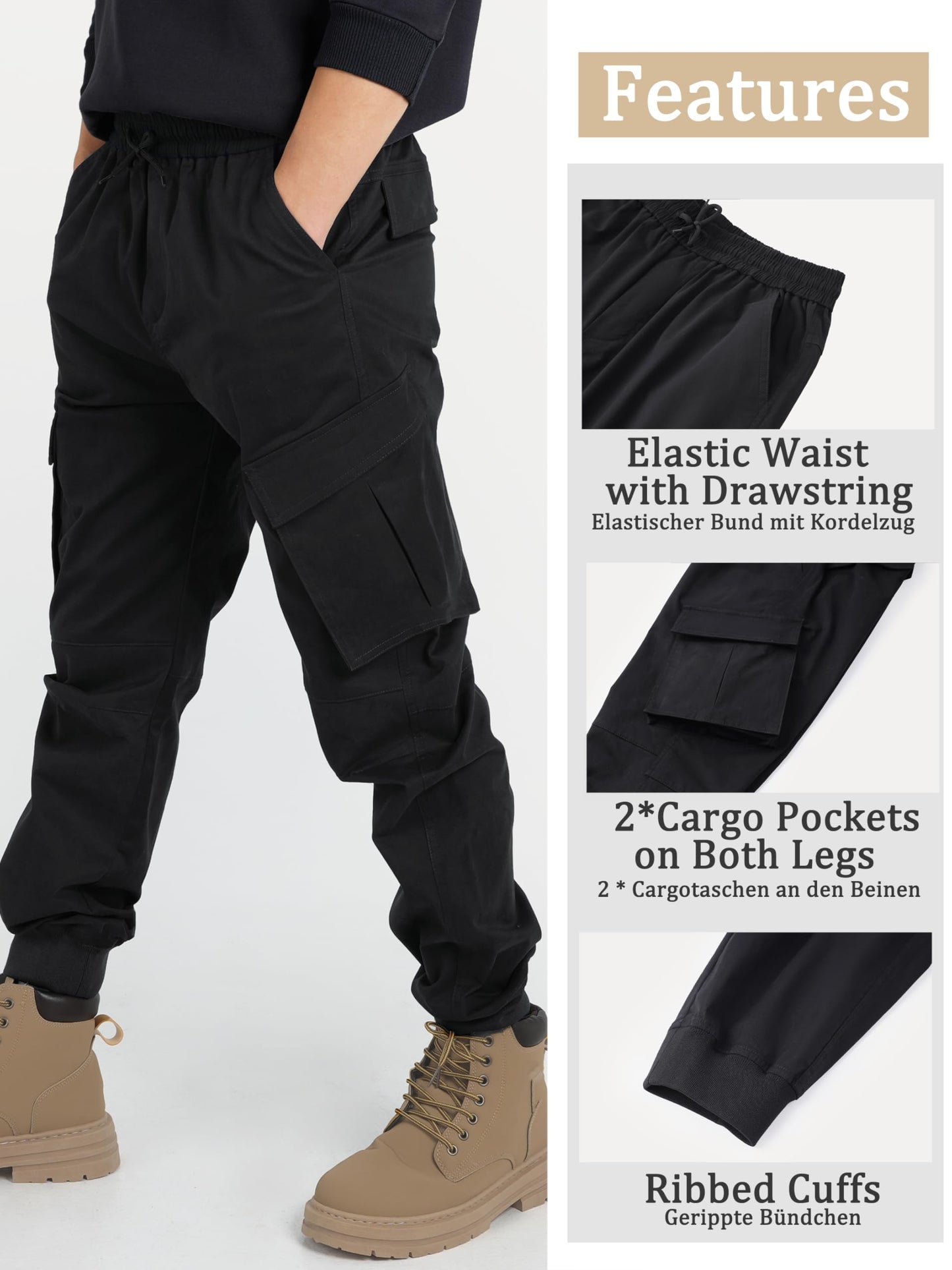 CAMLAKEE Jungen Jogger Hose aus Twil Cargohose mit elastischem Bund