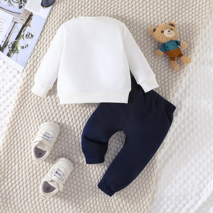 Kleinkind Baby Jungen Outfit Farbblock Brief Druck Sweatshirt Top + Einfache Hose Baby Herbst Frühling 2-teilige Kleidung Set
