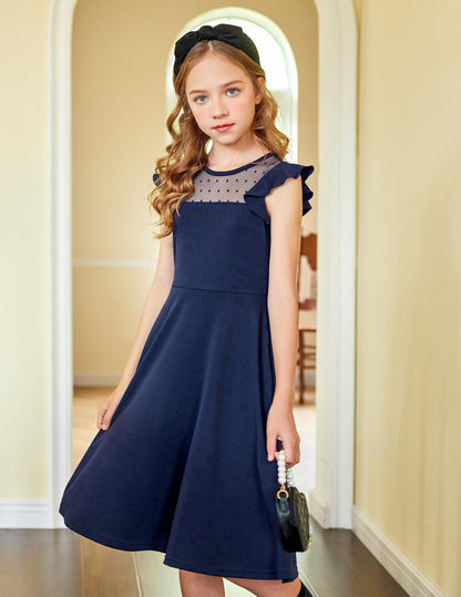 Arshiner Girls Dress Summer Dress Ruffle Short Sleeve Mesh A Line Casual Party Dresses with Pockets Kids Dresses for 6-13 Years 