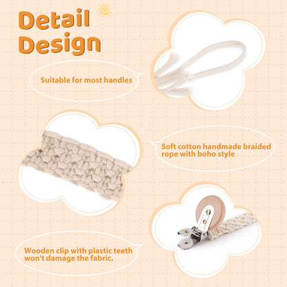 IOSPKKIO® 3 Stück Schnullerclip für Jungen und Mädchen, Schnullerhalter, mit Holzklammern, Handgefertigt, Geflochtene Baumwolle, Babyparty, Geburtstagsgeschenk(Beige)