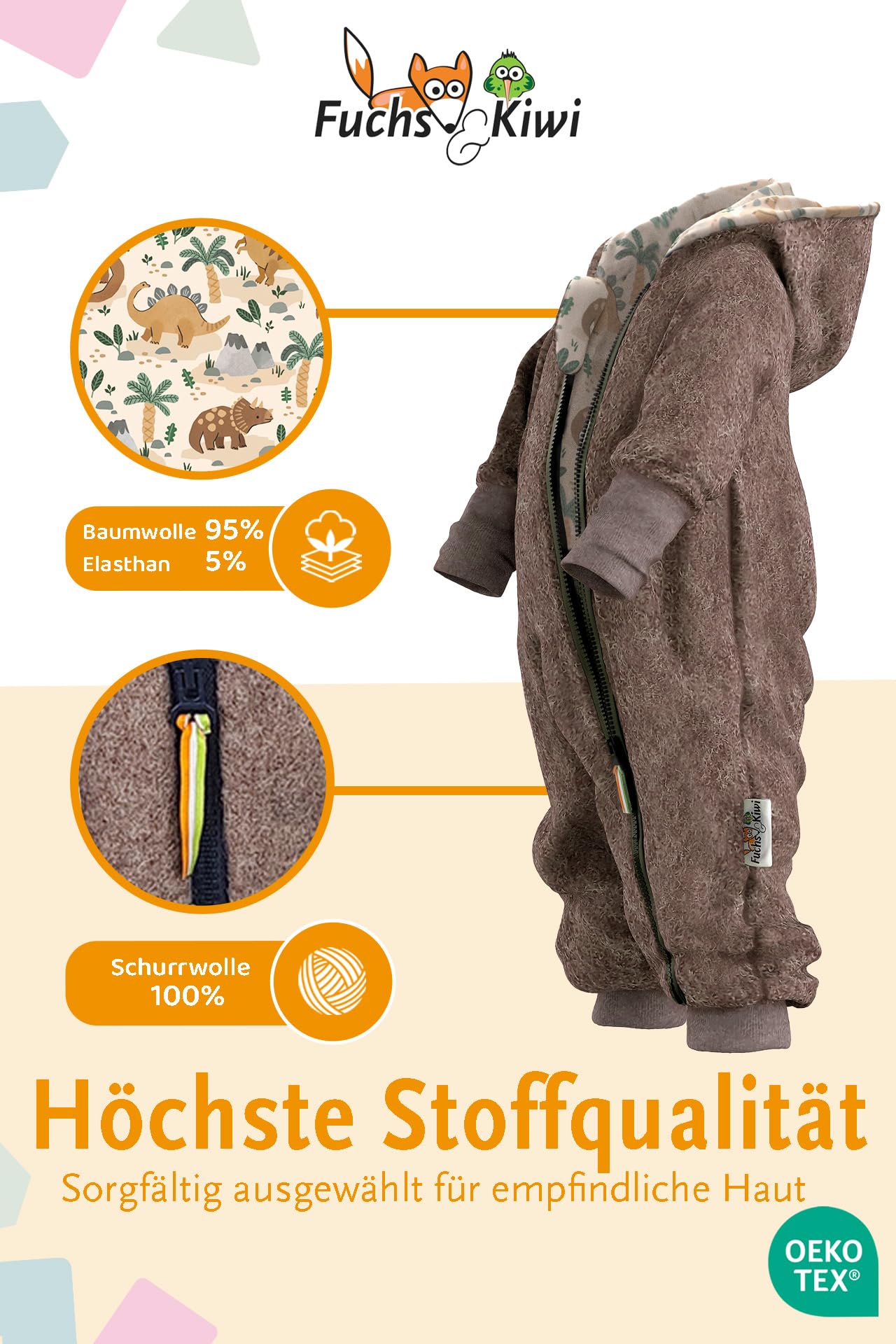 Fuchs & Kiwi Walkoverall Baby Boys - Natural Virgin Wool & Jersey Lining - Oeko-Tex, Skin-Friendly - Handmade in Berlin - Wool Walk Overall Baby & Toddler - Winter & Autumn