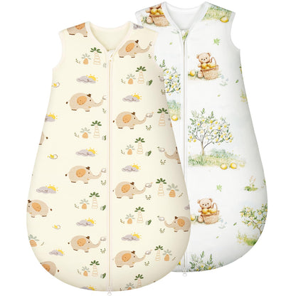 Yukkidds Baby Summer Sleeping Bag, 100% Cotton, 0.5 Tog, beige elephant, 0 - 6 months