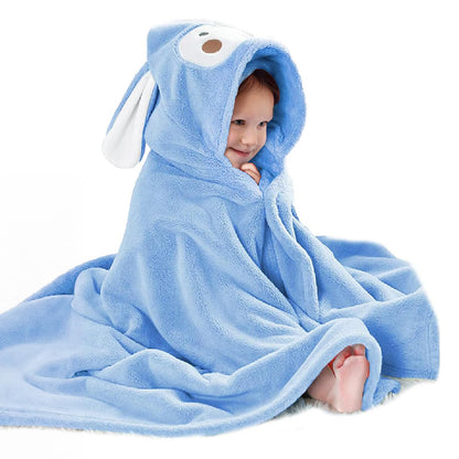 decalsweet Bath Towels for Kids, Large Softness and Absorbent Hooded Baby Bath Towel, Coral Fleece Children's Towel for Bathrobe Boys and Girls, 70 x 140 cm (Blue Elephant) 