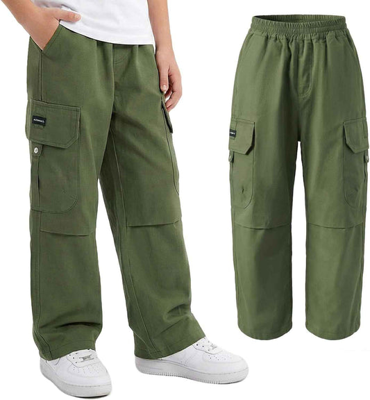 Cargohose Jungen Baggy Jogginghose Baumwollhose Kinder Gr.122-170 | Jungs Jogger Hose, Elastische Taille, Cargo Hosen, Weites Bein Freizeithose, mit Taschen, Atmungsaktiv Streetwear Sporthose