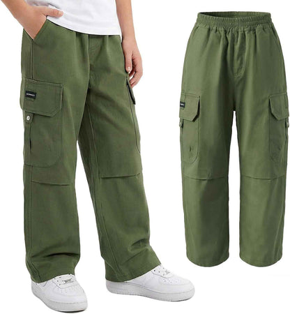 Cargohose Jungen Baggy Jogginghose Baumwollhose Kinder Gr.122-170 | Jungs Jogger Hose, Elastische Taille, Cargo Hosen, Weites Bein Freizeithose, mit Taschen, Atmungsaktiv Streetwear Sporthose