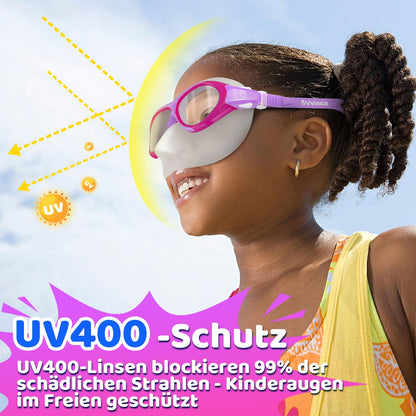Vvinca Swimming Goggles for Kids with Nose Guard and Fabric Strap, Shatterproof, Anti-Fog and Waterproof for Children 3-14 Years