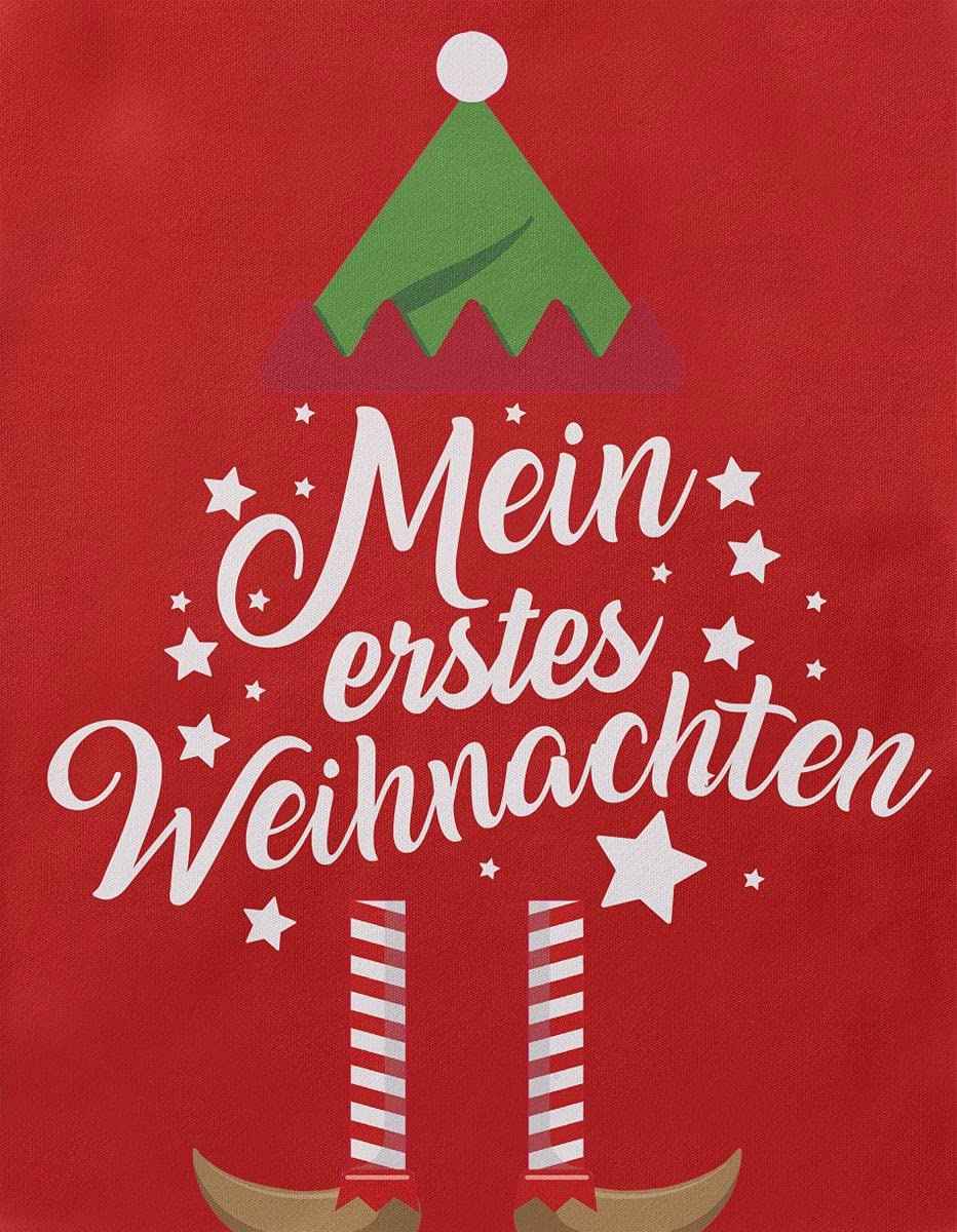 Mikalino Baby Bodysuit with Saying in German for Boys, Girls, Unisex, Long Sleeve, Mein erstes Weihnachten Saying (Christmas Elf), Hand Printed in Germany, Handmade with Love