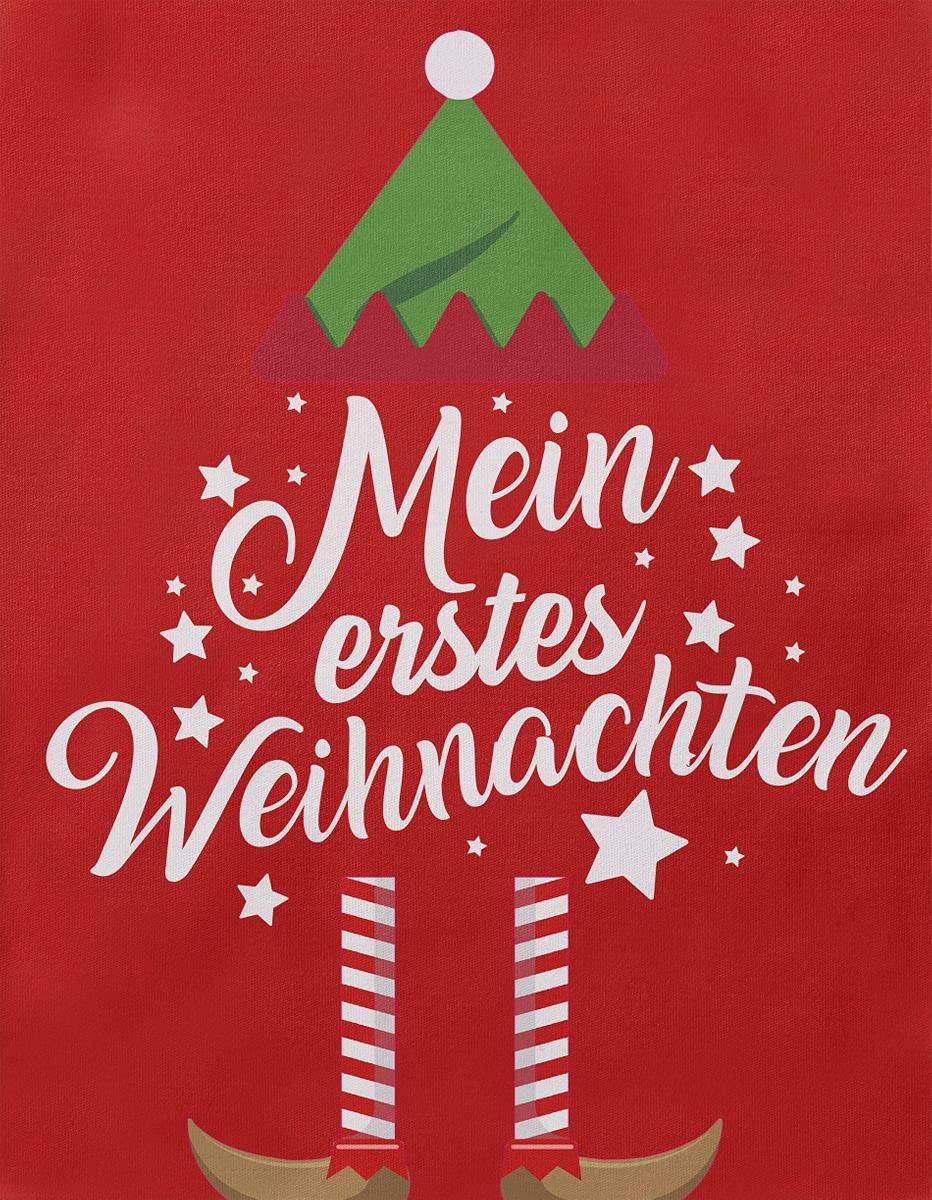 Mikalino Baby Bodysuit with Saying in German for Boys, Girls, Unisex, Long Sleeve, Mein erstes Weihnachten Saying (Christmas Elf), Hand Printed in Germany, Handmade with Love
