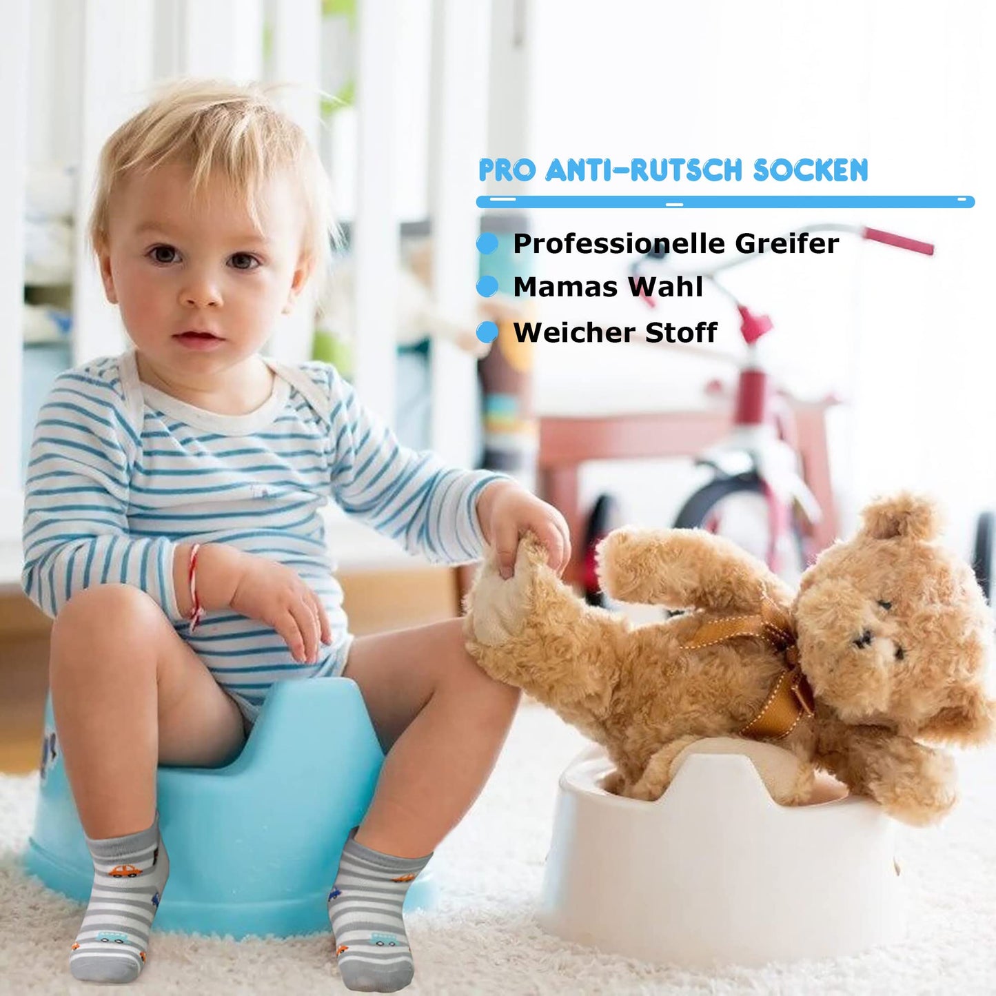 GRPSKCOS Stoppersocken Kinder 12 Paar ABS Socken Rutschfeste Socken Kleinkind Antirutschsocken für 1-7 Jahre Jungen Mädchen