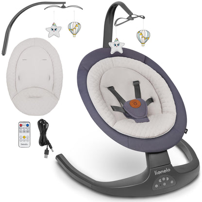 LIONELO Ralf 2-in-1 baby bouncer and recliner, remote control, 12 melodies, two rocking directions, 5 rocking speeds, locking, backrest adjustment, timer, quiet operation 