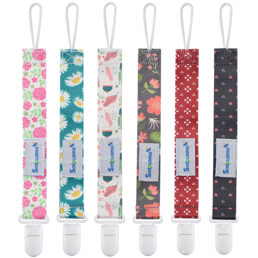 Smlpuame Baby Schnullerkette Mädchen Junge,6 Stück BPA-Frei Schnullerband Stoff Mädchen Junge,Schnuller Kette Nuckelkette Passen Die Meisten Schnuller und Beißspielzeug,Dummy Clips für Baby (Tier)