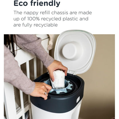 Tommee Tippee Twist & Click Nappy Bin XL, Holds up to 60 Nappies, 76 cm High, Environmentally Friendly System with 1 Refill Cassette with Sustainably Covered Antibacterial Greenfilm