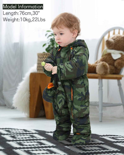 Baby Romper with Hood, Snowsuits with Gloves and Booties, for Toddlers, Fleece Cotton Romper for Toddlers, Boys and Girls, Warm Jumpsuit, Winter Jacket, 6-9 Months