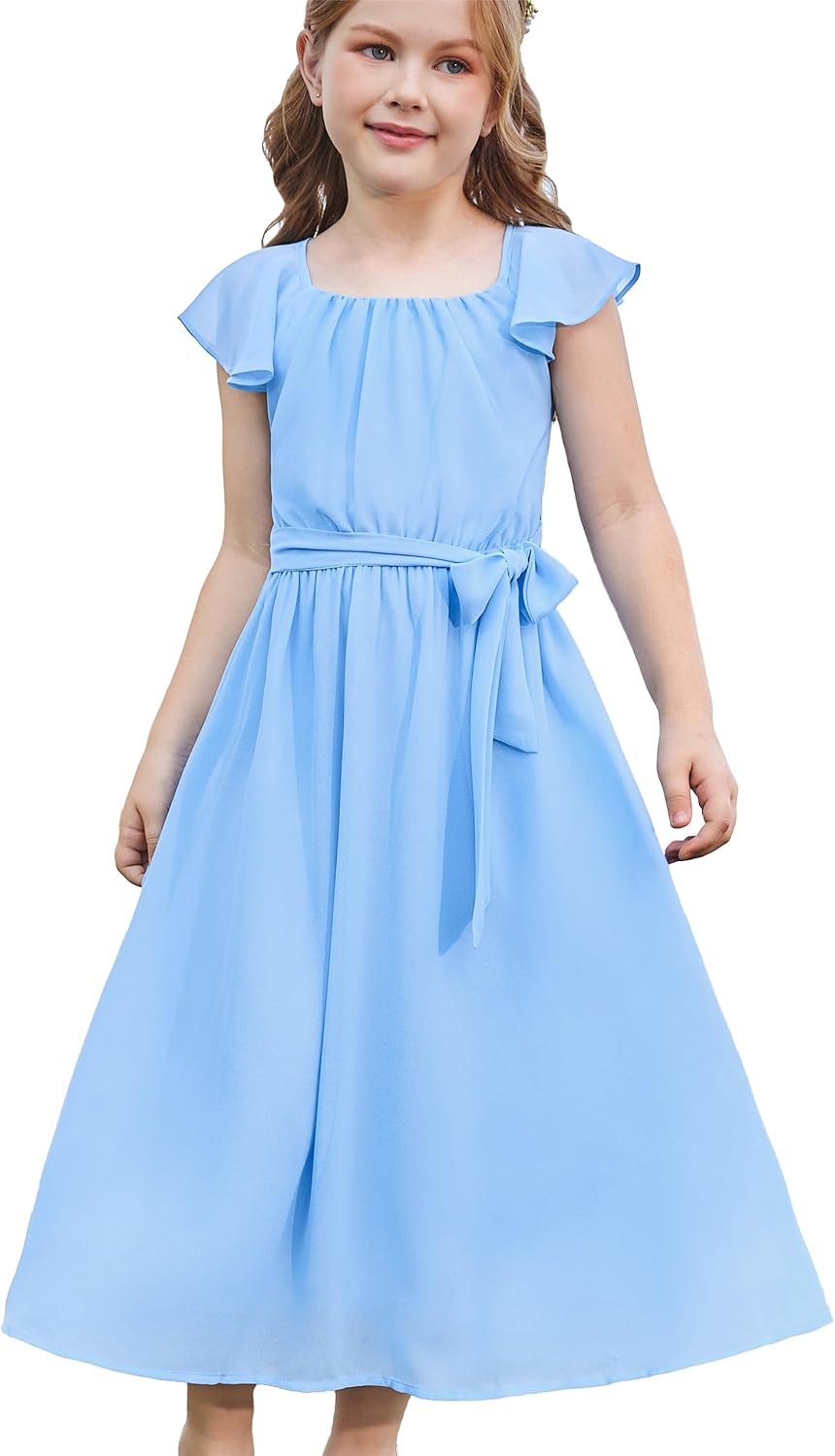 GRACE KARIN Girls Summer Dress Elegant Chiffon Princess Long Dress Wedding Guest Evening Dress for Teenage Girls 5-14 Years 