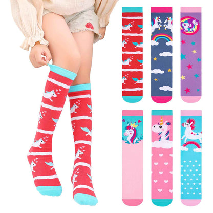 PHOGARY 6 Pairs of Knee Socks for Girls, Cute Socks Colourful Socks Children, Warm Knee Socks Children, Medium Calf Length, Long Knee Socks Girls from 3 to 12 Years, One Size