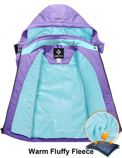 GEMYSE Girls' Waterproof Ski Jacket Windproof Fleece Outdoor Winter Jacket Rain Jacket with Hood