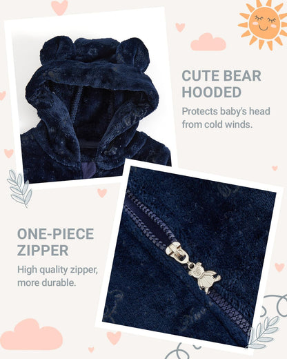 Baby Schneeanzüge mit Kapuze, Baby Overall Winter Fleece Strampler Neugeborenen Junge und Mädchen Einteiler Anzug für 0-12 Monate