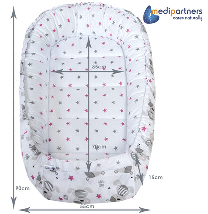 Medi Partners Babynestchen Babynest Set 100x60x15 Kuschelnest 5 teilig herausnehmbarer Einsatz Kokon Nestchen Babys Neugeborene 100% Baumwolle (REH mit Grauem Minky)