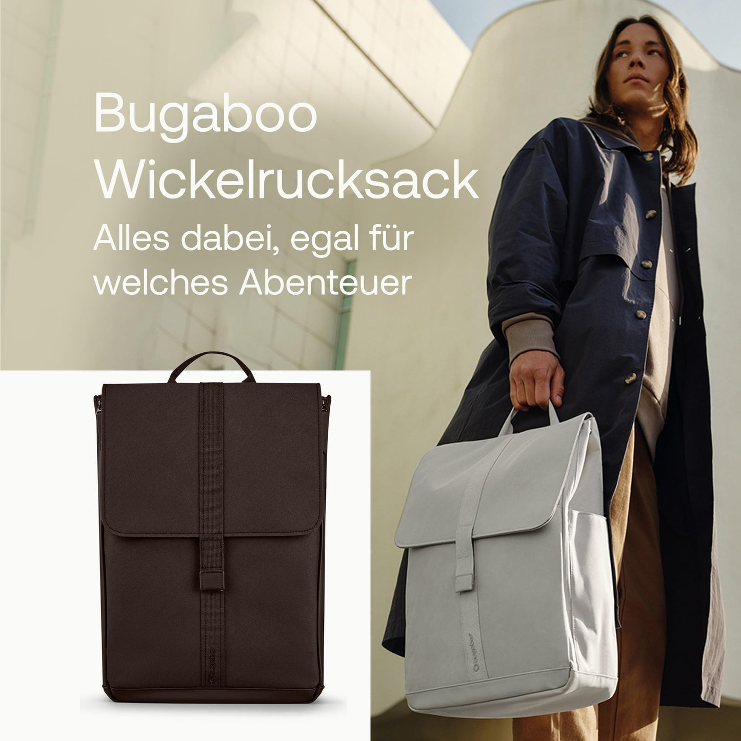 Bugaboo Wickelrucksack, Wasserabweisende Tasche aus nachhaltigem Material, Einfach zu reinigen, mit Wickelunterlage und isolierter Halterung für Flaschen, Midnight Black