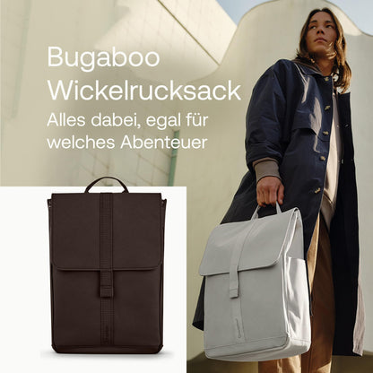 Bugaboo Wickelrucksack, Wasserabweisende Tasche aus nachhaltigem Material, Einfach zu reinigen, mit Wickelunterlage und isolierter Halterung für Flaschen, Midnight Black