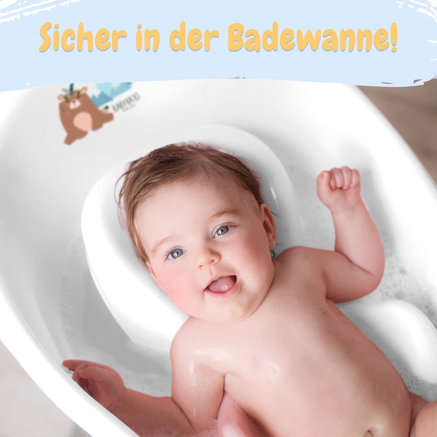 Baby Badewanne mit Gestell 4 Set TÜV Rheinland zertifiziert! Babybadewannen + Baby Badewannensitz +Abfluss + Gestell - Babywanne mit Ständer! Baby Pflegeset für Neugeborene.