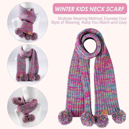 SENPUKI Gloves Hat and Scarf Children's Set, Girls Toddler Kids Beanie Hat Winter with Bobble Knitted Neck Warmer Neckerchief Tube Scarf Gloves Mittens Fleece Lined Gift Set