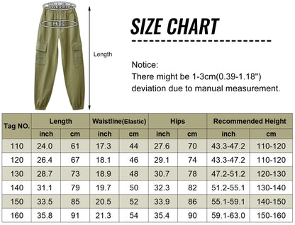 SEAUR Cargo Hose Mädchen Freizeithose Hip Hop Hose mit Gummibung Sporthose Jogginghose mit Taschen Kordelzug Trainingshose Sport Freizeit Streetwear - 100-160cm