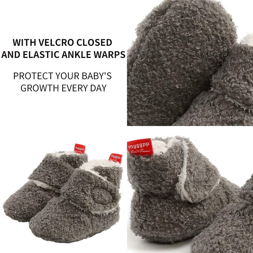 Newborn Warm Winter Booties, Organic Cotton Lining and Non-Slip Stripes, Booties, Sock Shoes for Winter with Soft Sole, Crawling Shoes, Size 0 - 18 Months, Baby Boys and Girls, Prewalker and Toddler Shoes