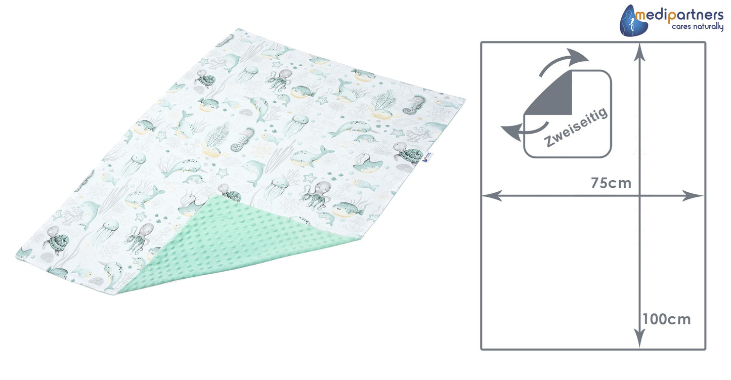 Medi Partners Babydecken Baby 100% Baumwolle Krabbeldecke Babydecke 75x100cm doppelseitig Kinderbett Minky Kuscheldecke Kinderwagen (REH mit grauem Minky)