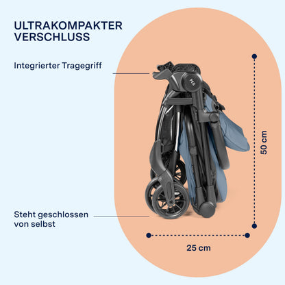 PEG Leichter Buggy Volo mit Regenschutz, Handgepäckgröße, Flugzeuggeeignet, Kompakt, Ab Geburt bis 22 kg, Reisetasche Inklusive, Malva