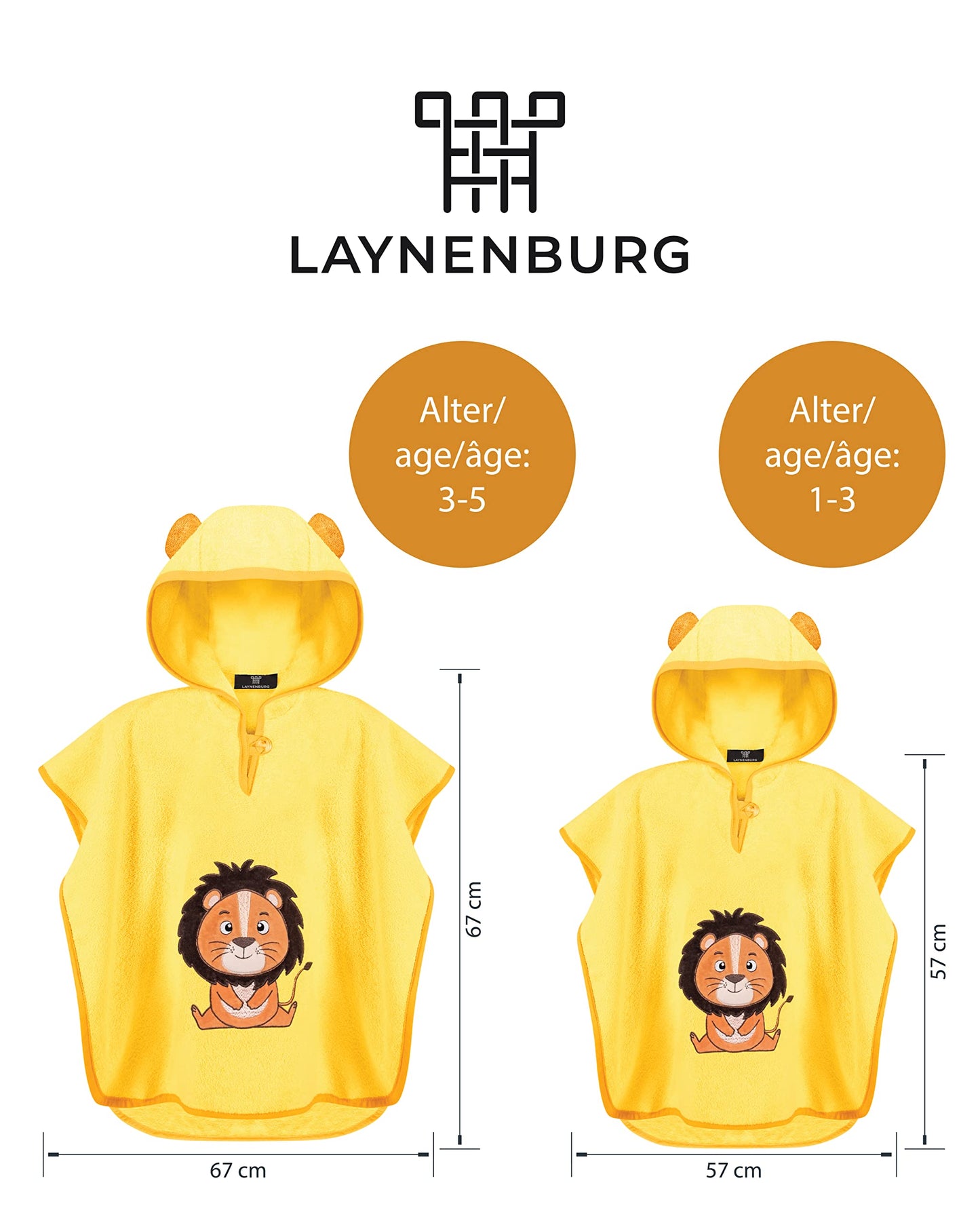LAYNENBURG Premium Badeponcho Kinder mit Kapuze - 100% Baumwolle - OEKO TEX - Baby Jungen Mädchen Handtuch Poncho Frottee
